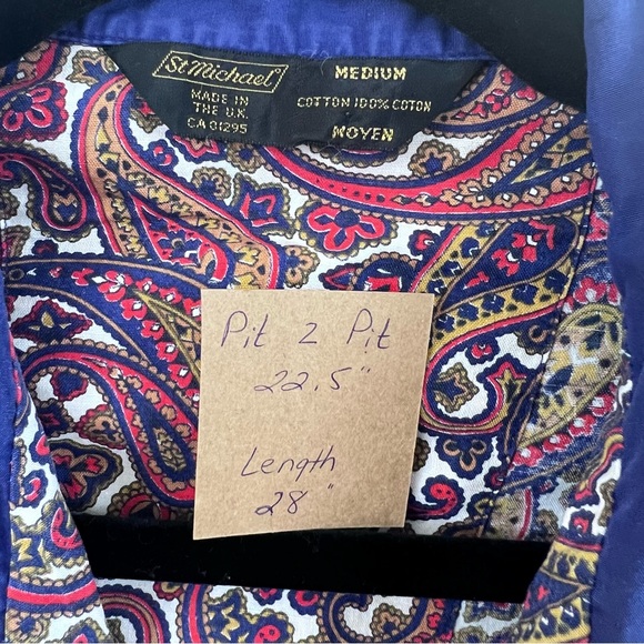 St. Michael Paisley Button-Up Shirt with Blue Collar Women’s Medium Vintage - Picture 2 of 4